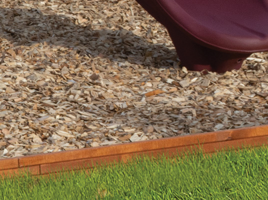 Wood border available with black fabric weed barrier <br/> (below mulch).